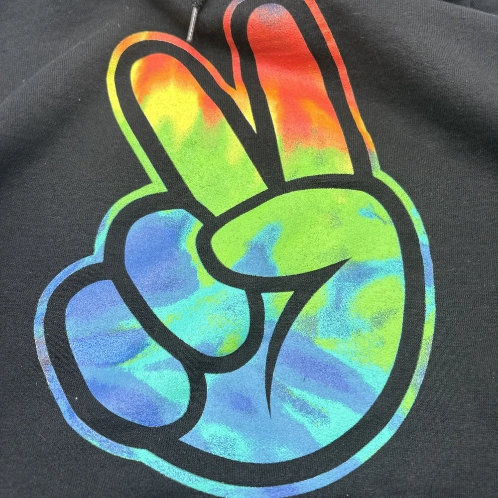 Neff Peace Sign Fingers Black Hoodie Size Medium Pullover Multicolor Graphic Pri